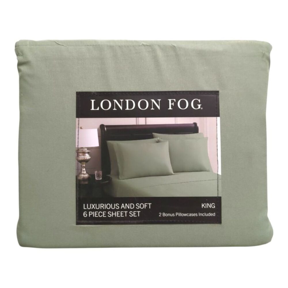 London Fog 6-Piece Luxurious & Ultra-Soft Microfiber Sheet Set, King - Green